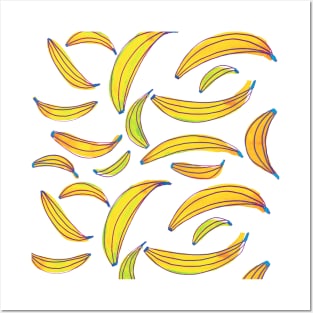 Watercolor bananas - yellow, green and blue Posters and Art